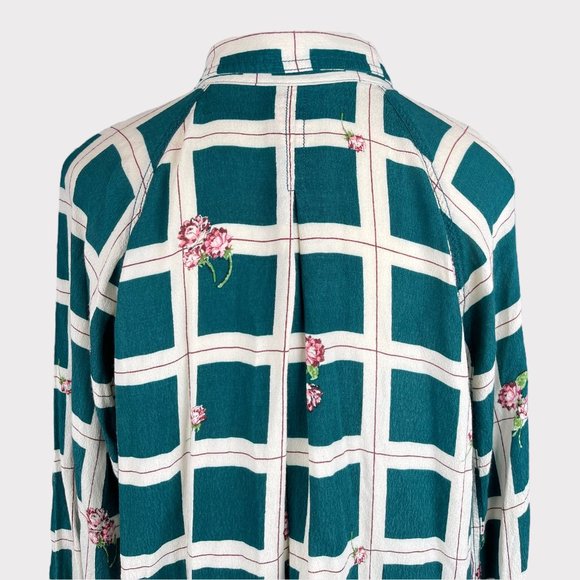 Free People Women's Window To My Heart Button Down Green Blouse Top Shirt Size M - Picture 9 of 16
